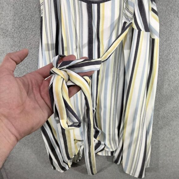 LOFT Plus Tank Dress Womens Size 16 Yellow Blue Striped Lined Belted V-Neck - Picture 13 of 14